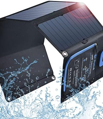 Solar Panels Charger with Digital Ammeter, BigBlue 28W SunPower Camping Solar Panel, Dual USB(5V/4A